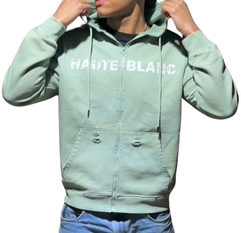 Distressed Milky Matcha Zip-Up