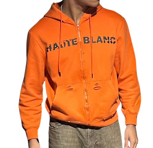 Distressed Persimmon Zip-Up